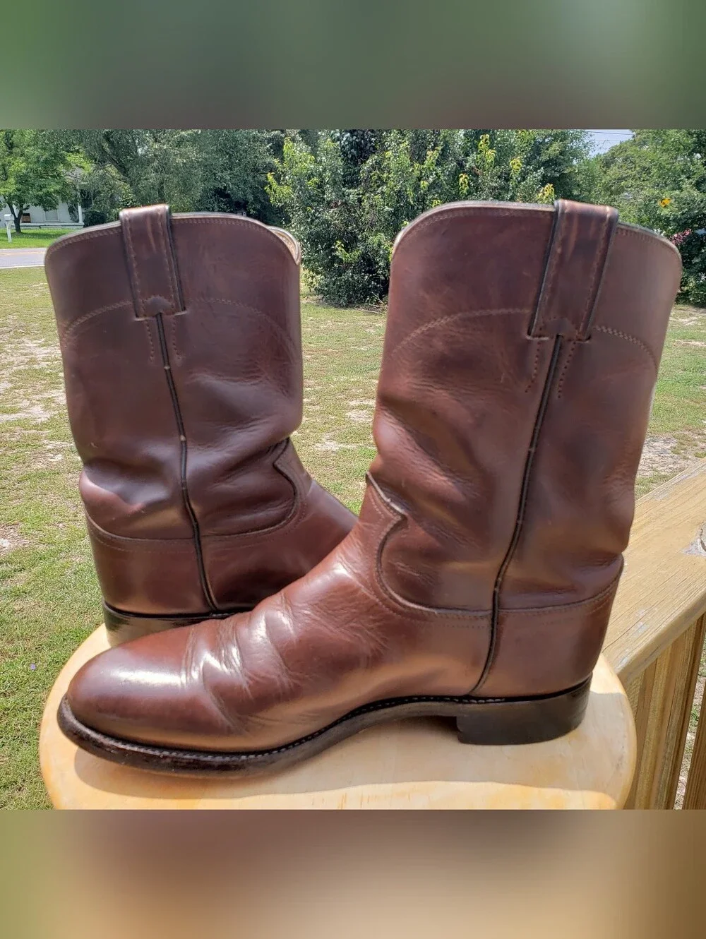 Justin Men's Bay Apache Cowhide Leather Roper Western Cowboy Boots 3408 9D Brown